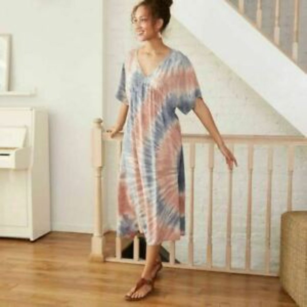 Knox Rose boho blue and pink tie-dye dress- XL